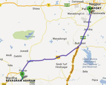 Nagpur Airport to Sevagram Ashram Google Map